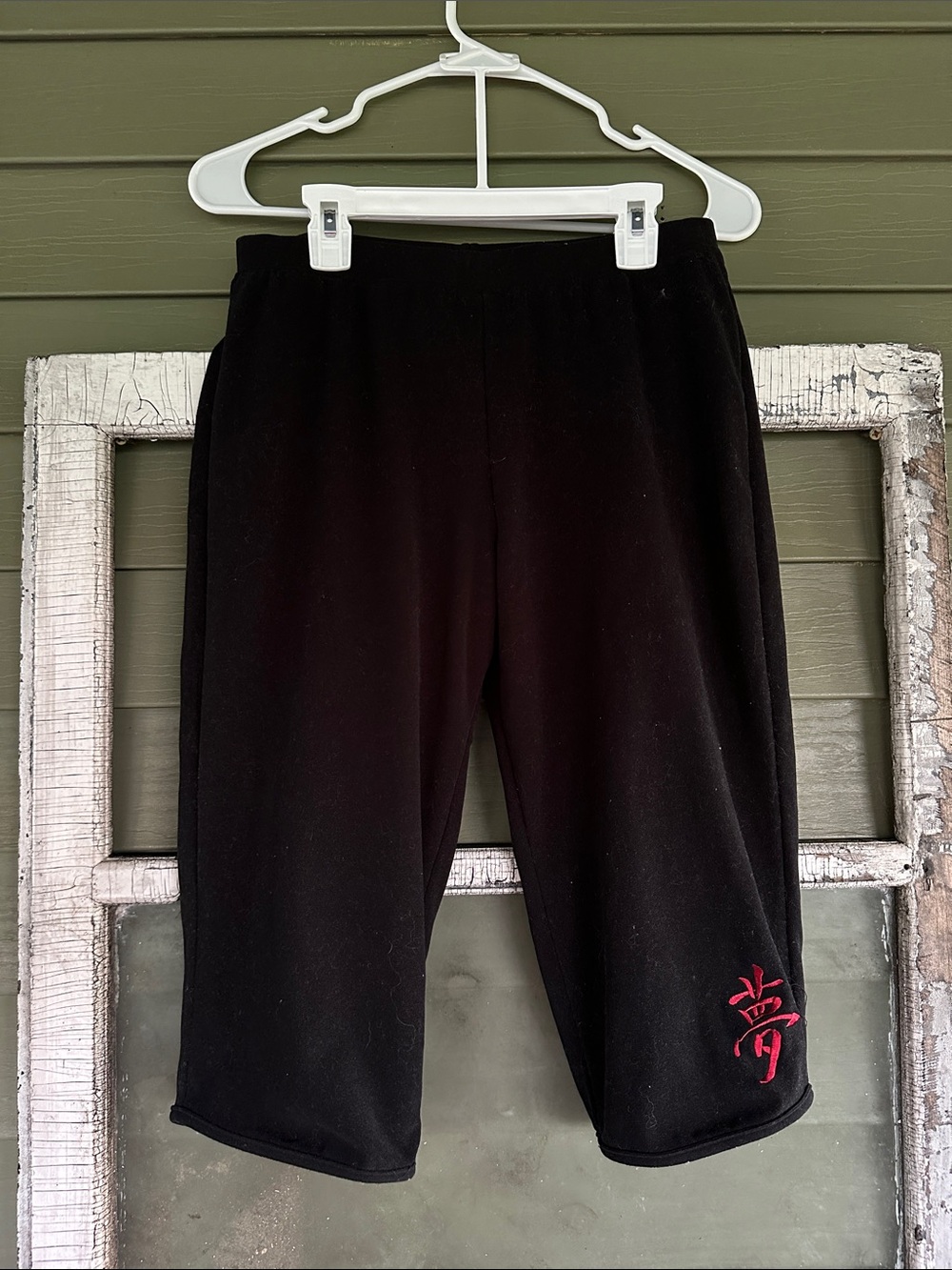 Freestyle Black Capris with Red Embroidered Accent